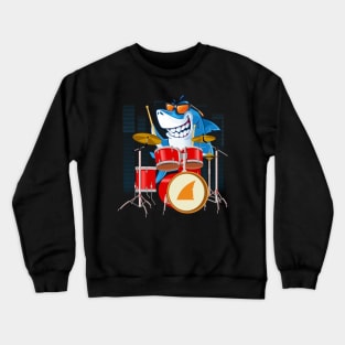 Shark Playing Drums Drum Set Funny Drummer Crewneck Sweatshirt